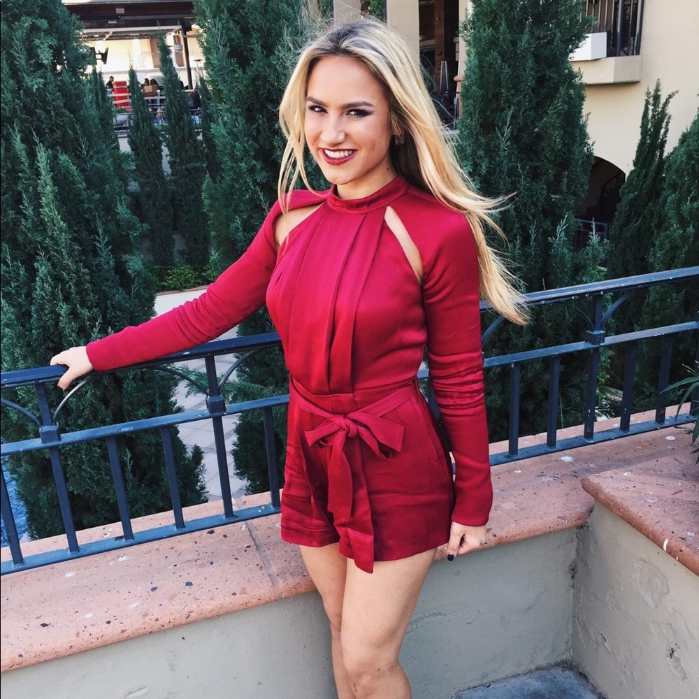 CMEO Red / Burgundy Romper Satin/Silk Size Small